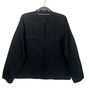Kobi Halperin Size Large Black Utility Jacket Blouse Mandarin Collar Snap Front